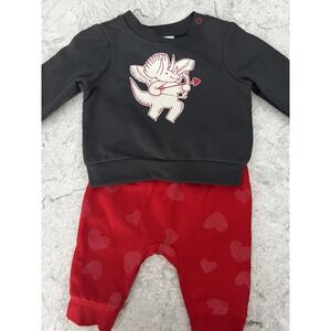 Cat & Jack Baby Boy 3-6 Month 2pc Set Valentines Dino Cupid Graphic Shirt & Pant